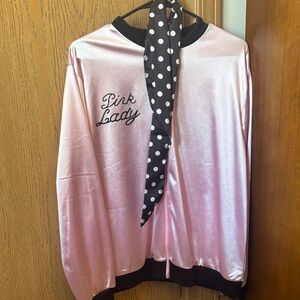Pink Lady Satin Jacket with Polka Dot Scarf